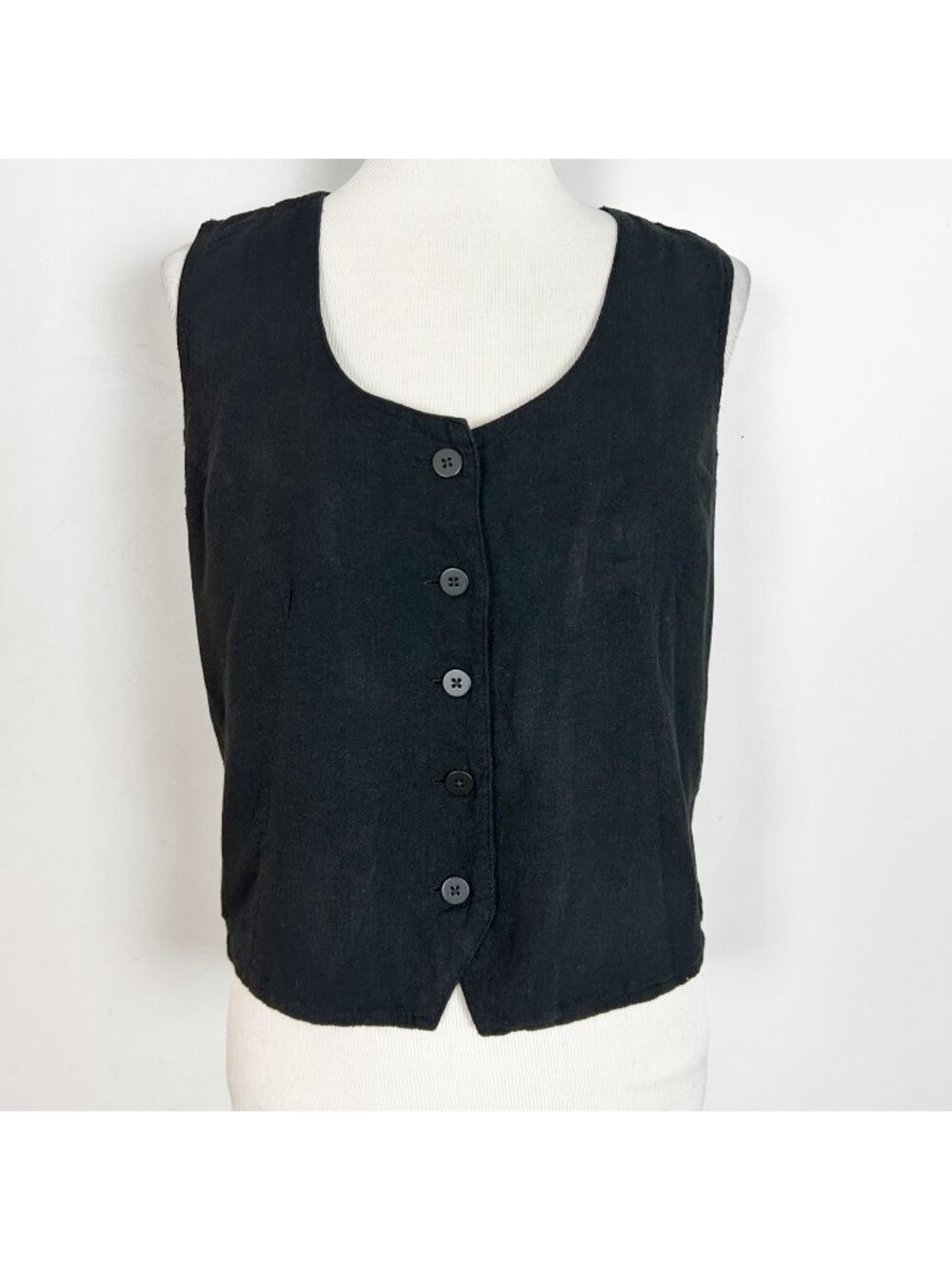 Nic + Zoe Black Linen Blend Vest Style Tank Top Lightweight Summer Size Large‎